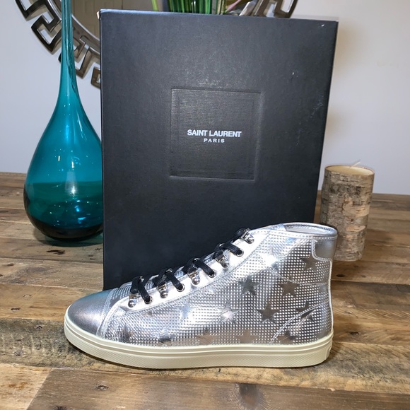 Saint Laurent Metallic w/Stars Hi Top Sneakers - Picture 2 of 8